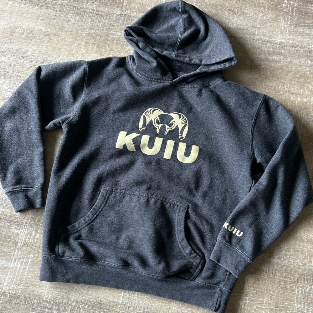 ▶️ KUIU Logo Hoodie Youth L XL Gray Pullover Hunting Outdoor Sweatshirt EUC